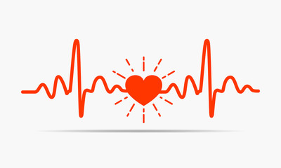 Heart with heartbeat sign. Vector illustration.