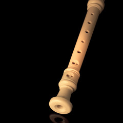 classical musical instrument is the block flute on black background