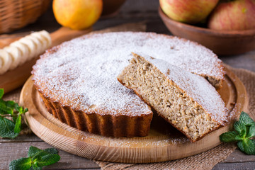 Homemade apple cake with banana