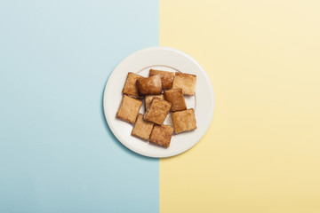 cookies on the color paper background.