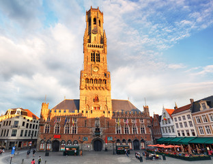 Belfry - Grote Markt square in Bruges, Belgium.