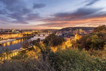 Amazing sunset over Prague cityscape