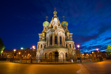 Fototapeta na wymiar Cathedral of the Resurrection of Christ (Spas-on-the-Blood) in a night landscape. Saint-Petersburg, Russia