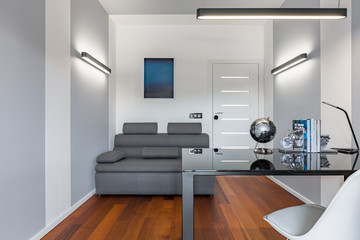 Black glass desk and chair