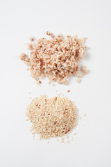 Cooked brown rice on white table