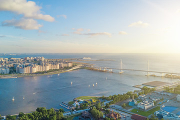 Beautiful city with canals and bridges, top view