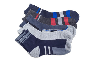 Different men's socks on a white background