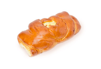 Pie stuffed with cottage cheese on a white background