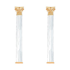 Greek doodle Doric Ionic Corinthian columns. Vector illustration Classical architecture