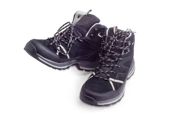 Pair of the black trekking boots