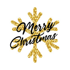 Merry Christmas lettering with golden