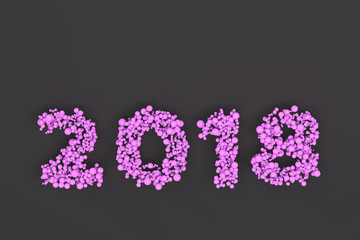2018 number from violet balls on black background