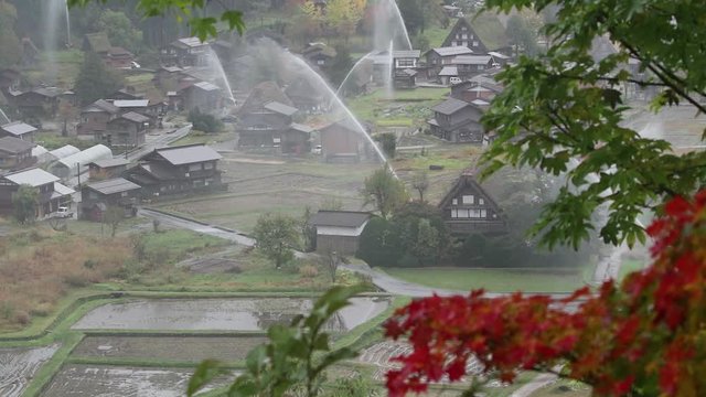 白川郷　世界遺産　一斉放水2017