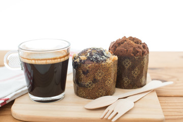 Cup of espresso and muffin bakery.