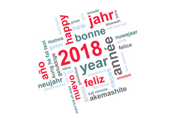 2018 new year multilingual text word cloud square greeting card