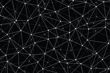 Neural networks conception. Technology concept slide for business presentation from black points of connection lines on black background. Abstract information background