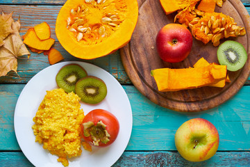 Pumpkin on the wood background