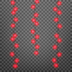 Christmas lights. Realistic decoration design elements for Xmas. Garlands of glowing lights for winter holidays. Shiny garlands for Christmas and New Year
