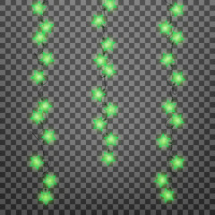 Christmas lights. Realistic decoration design elements for Xmas. Garlands of glowing lights for winter holidays. Shiny garlands for Christmas and New Year