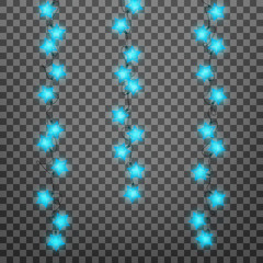 Christmas lights. Realistic decoration design elements for Xmas. Garlands of glowing lights for winter holidays. Shiny garlands for Christmas and New Year