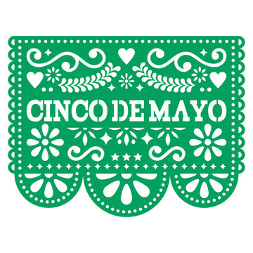 Cinco De Mayo Papel Picado Vector Design - Mexican Paper Decoration With Pattern And Text