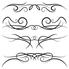 Set of vintage decorative curls, swirls, monograms and calligraphic borders. Line drawing design elements in black color on white background. Vector illustration.
