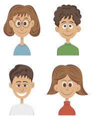 Vector children set on white background. happy smiling teenagers in colored shirts. isolated illustration
