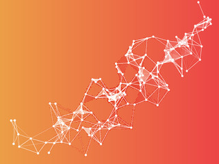 Abstract geometrical orange background.Connection structure. Futuristic background. Elements connecting dots and lines.