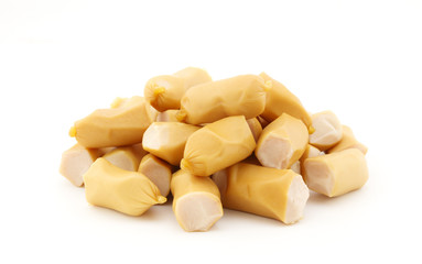 pile of sausage on white background