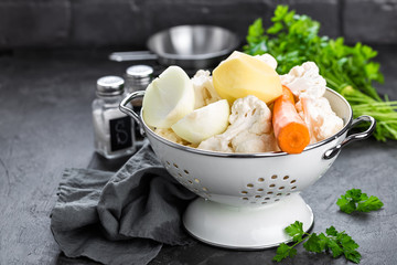 Raw peeled vegetables