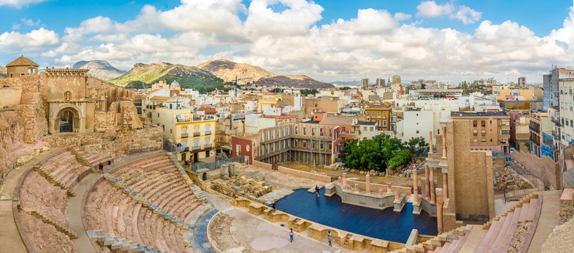 Panoramic view at the Cartagena from ancient Roman thetre, Spain