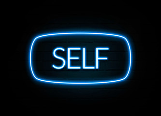 Self  - colorful Neon Sign on brickwall