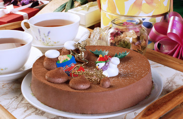 Christmas chocolate cake with decoration