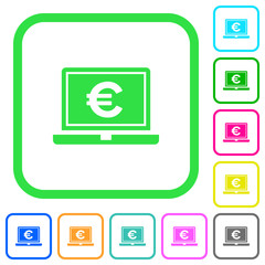 Laptop with Euro sign vivid colored flat icons icons