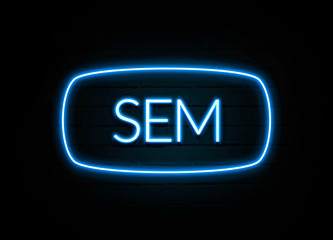 Sem  - colorful Neon Sign on brickwall