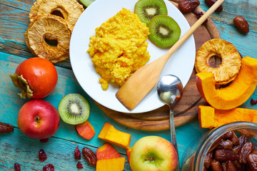 Vegetable food, dates, apples, pomegranates, persimmons and other