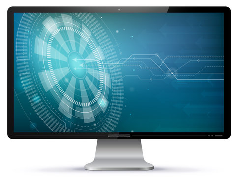 Computer Screen With Technology Wallpaper Vector Illustration isolated on white.
