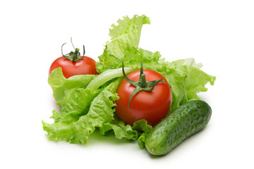 Tomato, cucumber and lettuce salad isolated