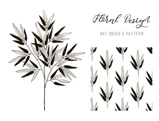 Bamboo Branch Design. Art Brush and Pattern. Vector