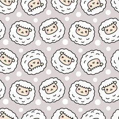 Cute Sheep Seamless Pattern with Dot, Vector illustration