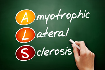 ALS - Amyotrophic Lateral Sclerosis, acronym health concept on blackboard