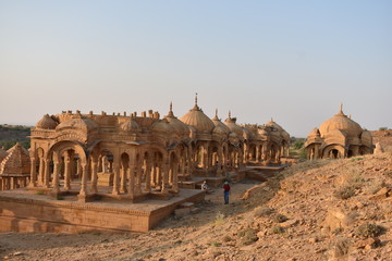 beautiful ancient cenotaphs of rawal kings in bada baagh jaisalmer rajasthan india