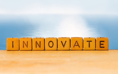 inscription of innovation on blurred background close-up