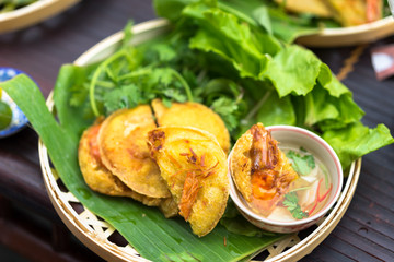 Vietnamese shrimp pancake (Banh Tom in Vietnamese)