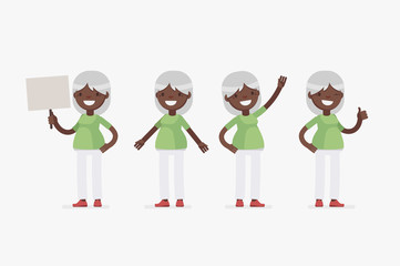 Elderly character set: Vector illustration of senior woman in casual cloth.