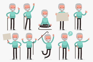 Elderly character set: Vector illustration of senior man in casual cloth.