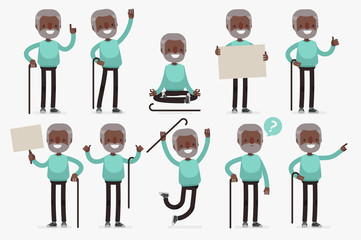 Elderly character set: Vector illustration of senior man in casual cloth.