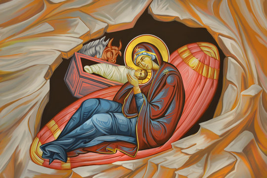 Jesus birth illustration in Byzantine style