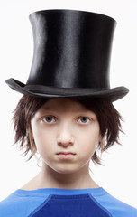 Boy with Brown Wig and Black Hat