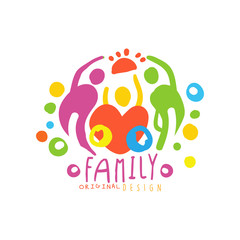 Original logo design with happy family and big heart